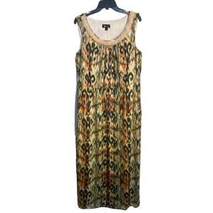AB Studio Women's XL Maxi Dress Beaded Neckline Artsy Geographic Print